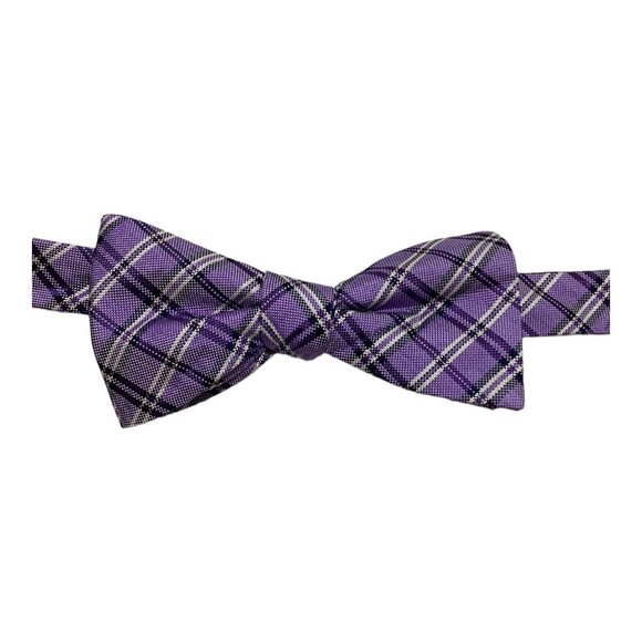 BOULEVARD CLUB Purple Plaids & Checks Silk Bow Tie  2.5" EC - Picture 3 of 5